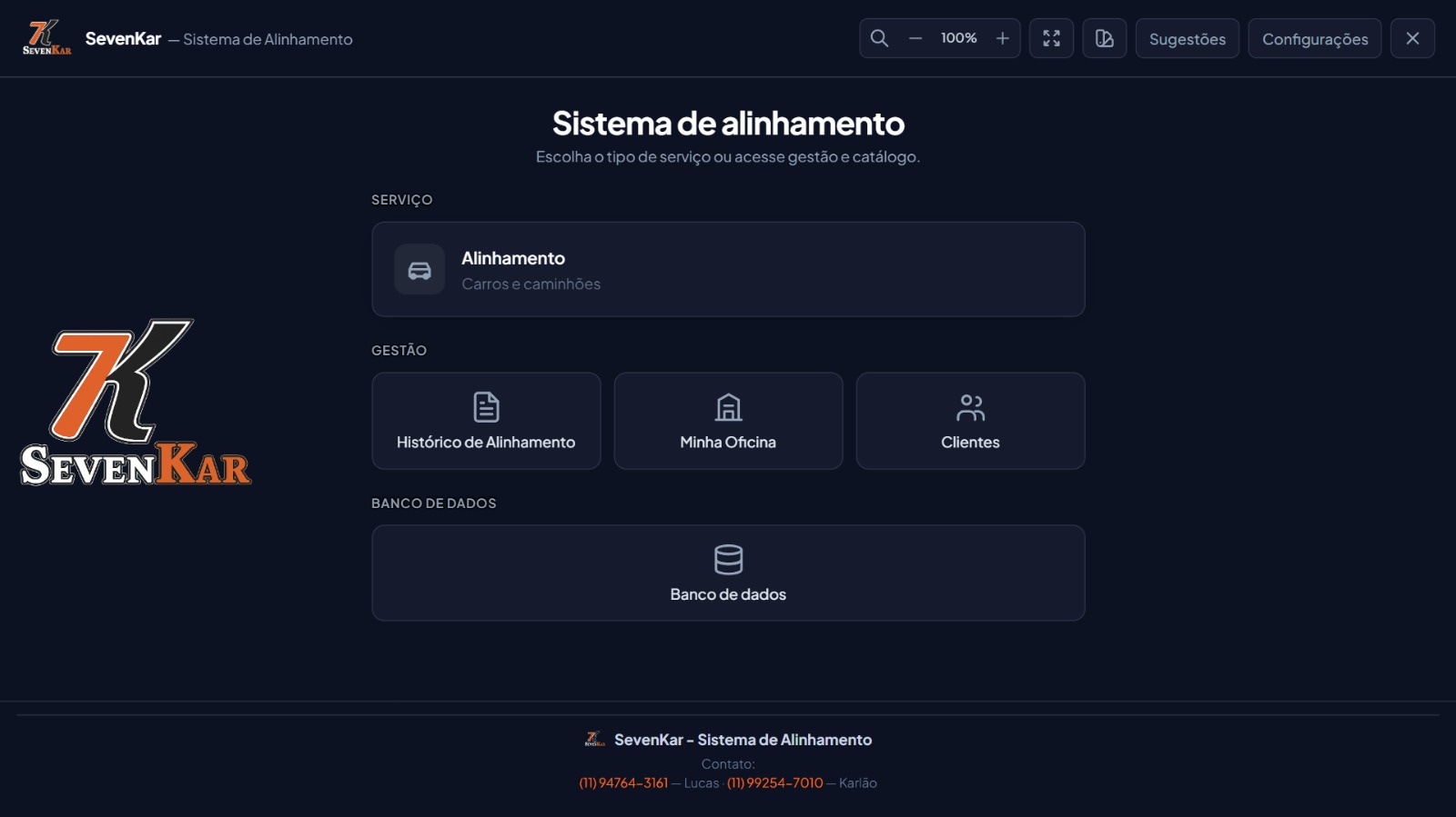 Software de Alinhamento Automotivo - Tela principal